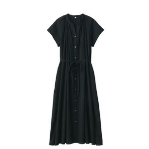 Muji High-Twist Veil French Sleeve Dress in Black